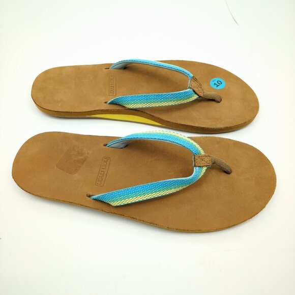 Hari Mari Scouts Breeze‎ Flip Flop Sandals Thongs Beach Aqua Yellow Women's 10 - Picture 2 of 7